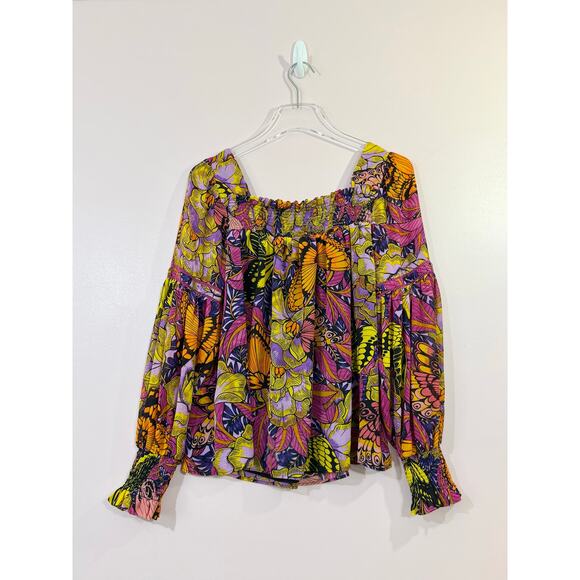 Anthropologie Alexandra Farmer Puff Sleeve Butterfly Blouse Pink Size S - Picture 4 of 10